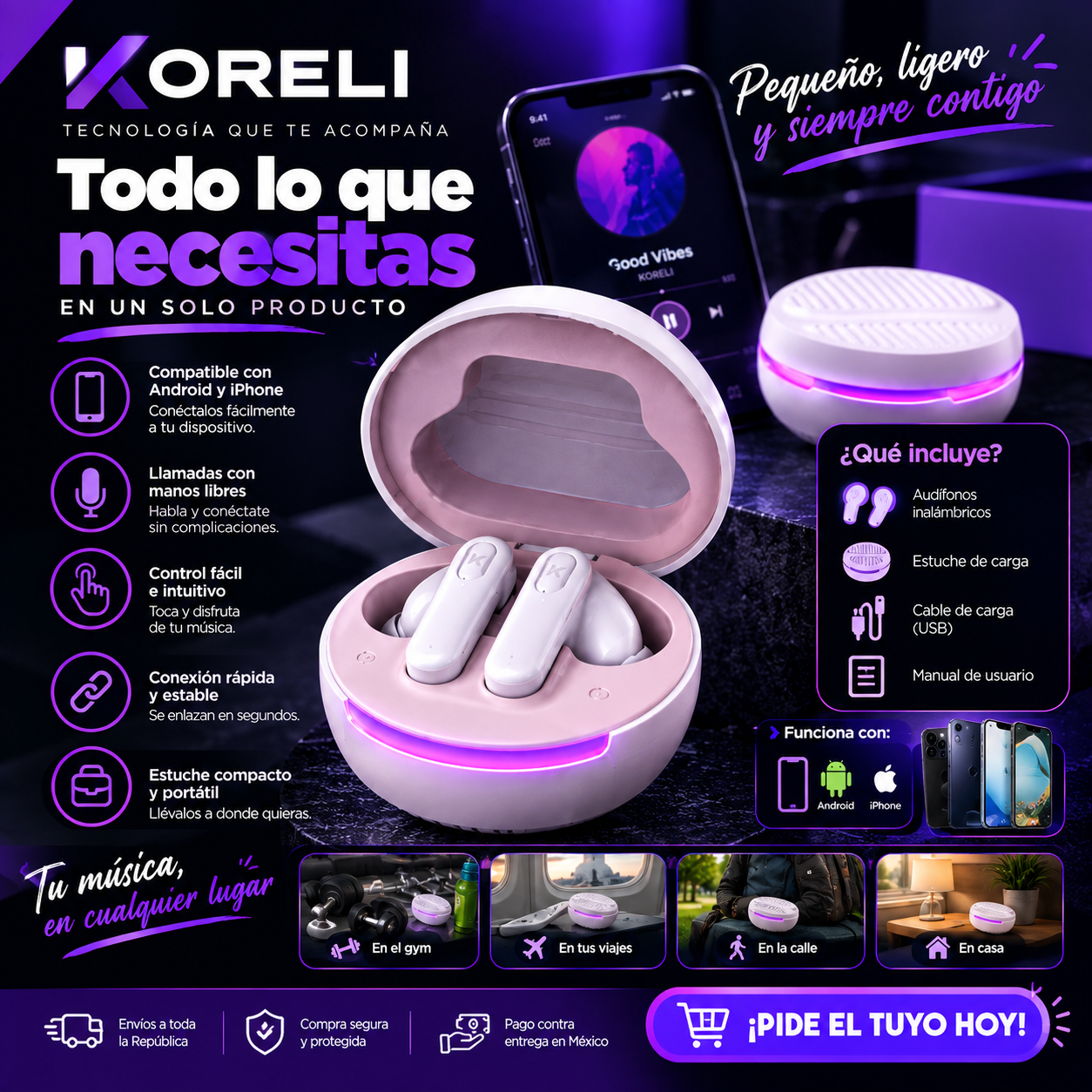 AUDÍFONOS INALÁMBRICOS BLUETOOTH KORELI